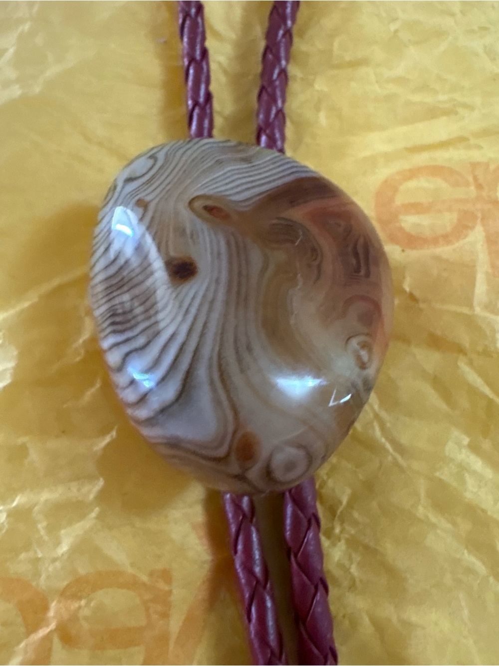 Braided Leather Bolo Tie with Brown Agate Stone Pendant